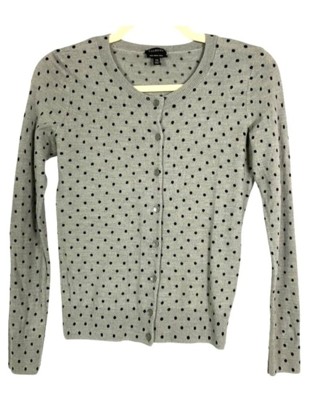 Talbots Merino Wool Polka Dot Cardigan Gray Black Button Front XS